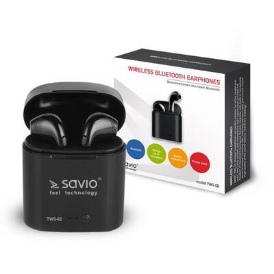 Casti Bluetooth SAVIO TWS-02 Wireless Bluetooth Earphones, Black