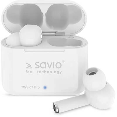 Casti Bluetooth SAVIO TWS-07 PRO Wireless Bluetooth Earphones Headset White