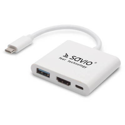 Hub USB SAVIO AK-48 USB Typ C - HDMI, USB 3.0, PD, USB Type-C White