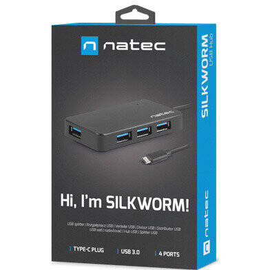 Hub USB Natec 3.0 Silkworm 4 ports, USB-C, black