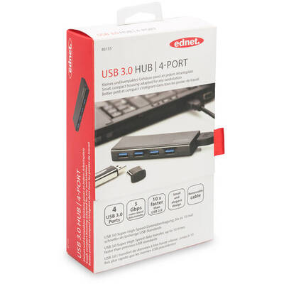 Hub USB Ednet 85155 interface hub USB 3.0 (3.1 Gen 1) Micro-B 5000 Mbit/s Black
