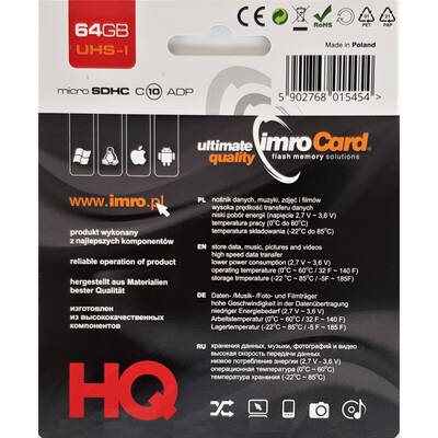 Card de Memorie IMRO 10/64G UHS-I ADP memory card 64 GB MicroSDHC Class 10