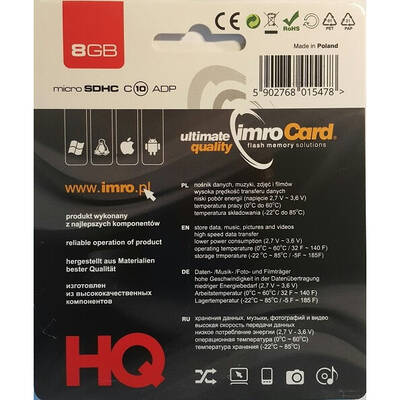 Card de Memorie IMRO 10/8G ADP memory card 8 GB MicroSDHC Class 10