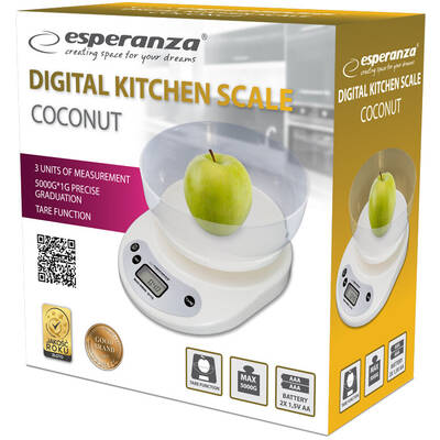 Esperanza EKS007 Kitchen scale with a bowl. White Electronic kitchen scale