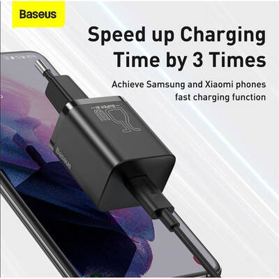 incarcator rapid Baseus Super Si Quick Charge 3.0 Power Delivery 25W 3A + Cablu USB Tip C - USB Tip C 3A 1m negru (TZCCSUP-L01)