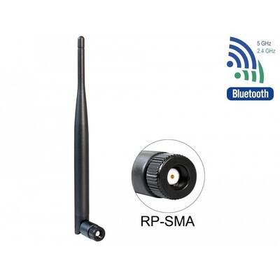 Antena DELOCK WLAN 802.11 ac/a/h/b/g/n RP-SMA tată 5 dBi, omnidirecţional, cu articulaţie neagră