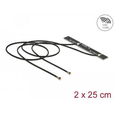 Antena DELOCK cu bandă dublă WLAN WiFi 6 MHF® 4L tată, 5 dBi, 2 x 25 cm, PCB, auto-adeziv intern