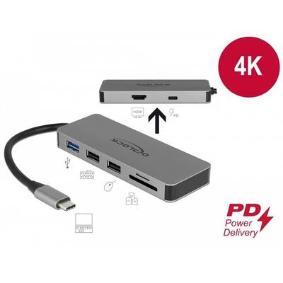 Docking Station DELOCK USB Type-C  pentru dispozitive mobile 4K - HDMI/Hub/SD/PD 2.0