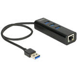 Hub USB DELOCK 62653  USB 3.0 Hub 3 Porturi+1 Port Gigabit LAN 10/100/1000 Mbps