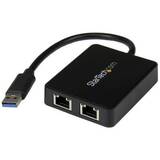 USB 3.0 to Dual Port Gigabit Ethernet Adapter w/ USB Port - 10/100/100 - USB Gigabit LAN Network NIC Adapter (USB32000SPT) - network adapter - USB 3.0 - 2 ports