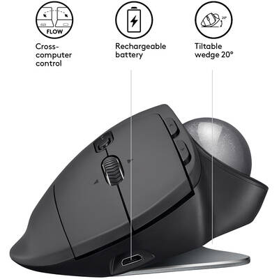 Mouse LOGITECH MX Ergo, Wireless/Bluetooth, Black