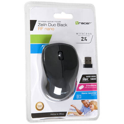 Mouse TRACER Zelih Duo Wireless Black Rf Nano, 1600 DPI, USB, Negru