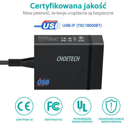 choetech Incarcator WALL 4 X USB GAN 72W BLACK PD72-1C3U