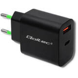 QOLTEC Incarcator 51713 18W | 5-12V | 1.5-3A | USB type C PD | USB QC 3.0 | Black