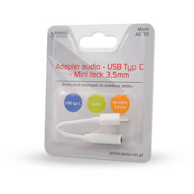SAVIO Cablu Date USB Type 3.1 C (M) – Jack 3.5mm (F) Audio adapter White AK-35