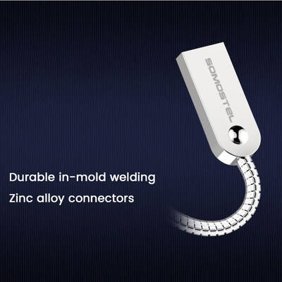 SOMOSTEL Cablu Date USB MICRO 2.4A SILVER 2400mAh QUICK CHARGER QC 3.0 1M POWERLINE Sm-BJ01 METAL