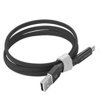 SOMOSTEL Cablu Date USB TYPE-C 2.0A Negru 2400mAh QUICK CHARGER QC 3.0 1M POWERLINE Sm-BW04 Negru USB-C - FLAT TEXTILE BRAID + LED