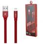 SOMOSTEL Cablu Date USB IPHONE 2.0A RED 2400mAh QUICK CHARGER QC 3.0 1M POWERLINE Sm-BW04 LIGHTNING - FLAT TEXTILE BRAID + LED + AUTO POWER OFF SYSTEM