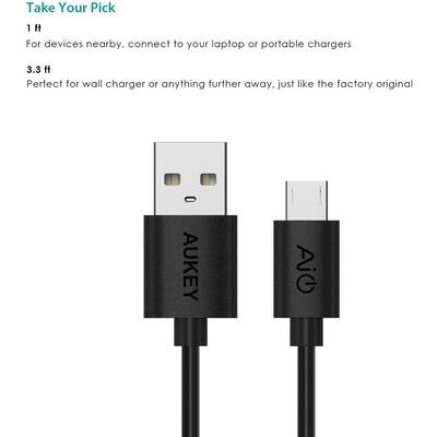 Aukey Cablu Date CB-D5 Negru Quick Charge micro USB-USB | 1x2m i 2x1m i 2x0.3m | 5A | 480 Mbps (5 pcs)