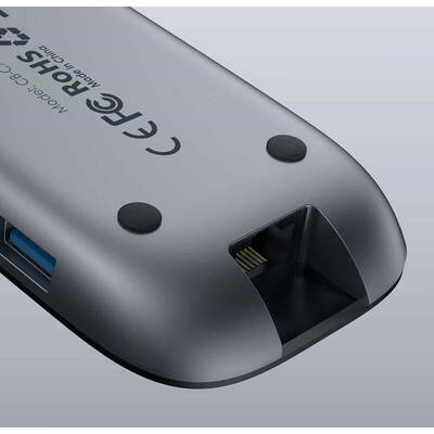 Hub USB AUKEY CB-C71 HUB aluminiu USB-C | 8in1 | RJ45 Ethernet 10/100/1000Mbps | 3xUSB 3.1 | HDMI 4k@30Hz | SD și microSD | Alimentare USB-C 100W