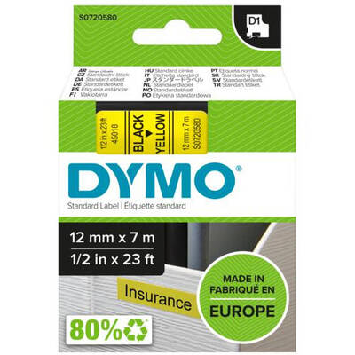 Banda etichete Dymo D1 Standard - Black on Yellow - 12mm