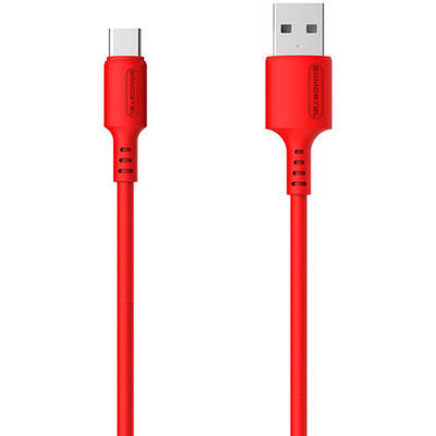 SOMOSTEL Cablu Date USB TYPE-C 3A CABLE RED 3100mAh QUICK CHARGER 1.2M POWERLINE USB-C SMS-BP06 MACARON - 10000+ BENDING STRENGTH