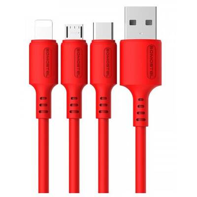SOMOSTEL Cablu Date USB TYPE-C 3A CABLE RED 3100mAh QUICK CHARGER 1.2M POWERLINE USB-C SMS-BP06 MACARON - 10000+ BENDING STRENGTH