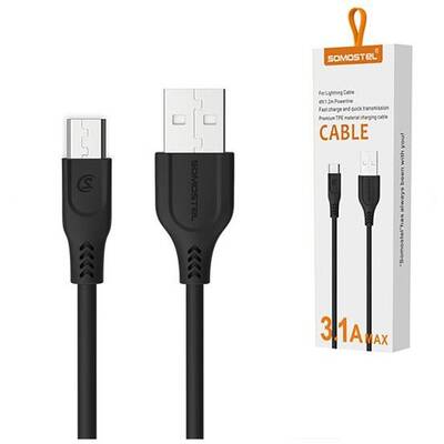 SOMOSTEL Cablu Date MICRO 3.1A BLACK 3100mAh QUICK CHARGER QC 3.0 1.2M POWERLINE SMS-BT01 ECL