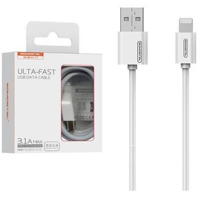 SOMOSTEL Cablu Date USB Iphone 3A CABLE WHITE 3100mAh QUICK CHARGER 1.2M POWERLINE SMS-BP02 WHITE - bending life 6000 +