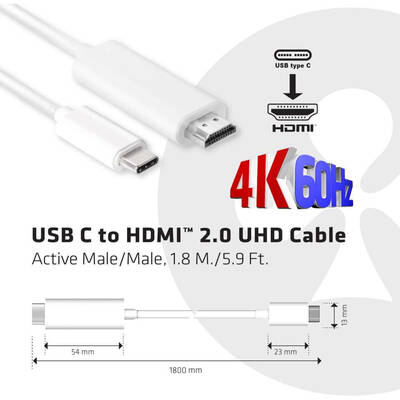 CLUB 3D Cablu Date USB C to HDMI 2.0 UHD Cable Active 1.8 M./5.9 Ft.