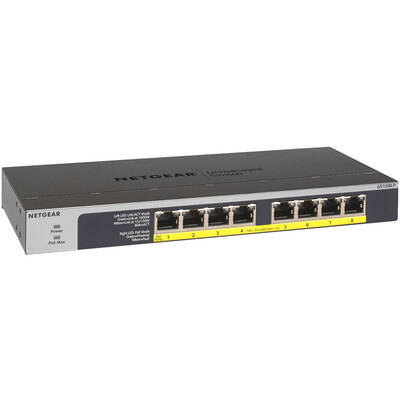 Switch Netgear GS108LP Unmanaged Gigabit Ethernet (10/100/1000) Black, Gray 1U Power over Ethernet (PoE)