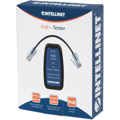 Unelte Intellinet PoE+ Tester, Power over Ethernet Plus Test Tool; Detects Endspan, Midspan, IEEE802.3af- and IEEE802.3at, Compact