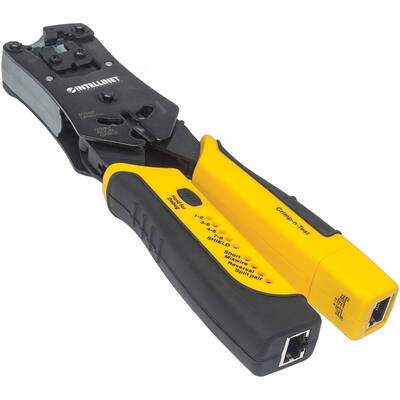 Unelte Intellinet Universal Modular Plug Crimping Tool and Cable Tester, 2-in-1 Crimper and Cable Tester: Cuts, Strips, Terminates and Tests, RJ45/RJ11/RJ12/RJ22