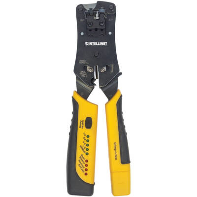 Unelte Intellinet Universal Modular Plug Crimping Tool and Cable Tester, 2-in-1 Crimper and Cable Tester: Cuts, Strips, Terminates and Tests, RJ45/RJ11/RJ12/RJ22