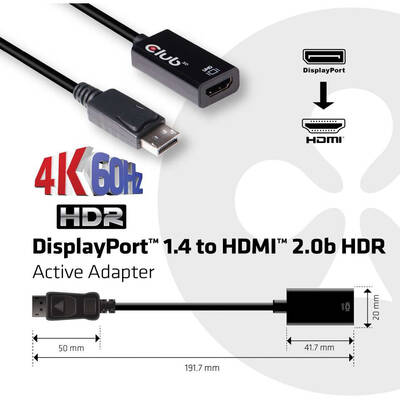 Adaptor CLUB 3D DisplayPort 1.4 to HDMI 2.0b HDR Active