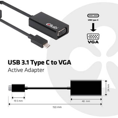 Adaptor CLUB 3D USB 3.1 Type C to VGA Active