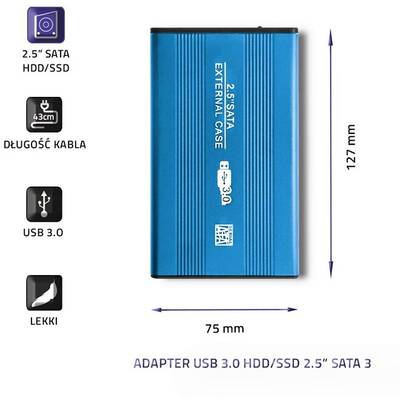 Rack QOLTEC 51859 Enclosure HDD/SSD 2.5'' SATA3 | USB 3.0 | Blue