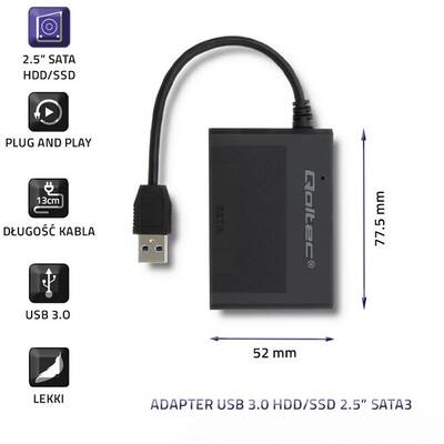 Rack QOLTEC 50644 Hard Drive Adapter USB 3.0 HDD/SSD 2.5'' SATA3