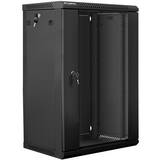 wall-mounted installation cabinet 19'' 18U 600x450mm black (glass door)