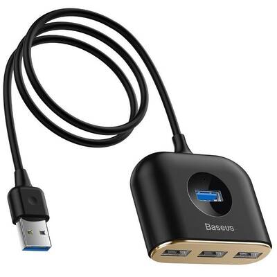 Hub USB Baseus 4-in-1 Square Round USB Adapter,  3.0 to 1x USB 3.0 + 3x USB 2.0, 1m black