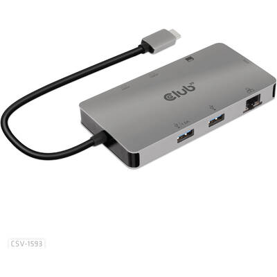 Hub USB CLUB 3D USB 3.2 Gen1 Type-C 8-in-1 with 2x HDMI, 2x USB-A, RJ45, SD/ Micro SD card slots and USB Type-C female port