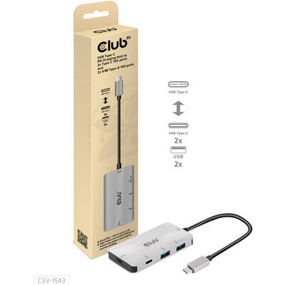 Hub USB CLUB 3D USB Gen2 Type-C PD Charging to 2x Type-C 10G ports and 2x USB Type-A 10G ports