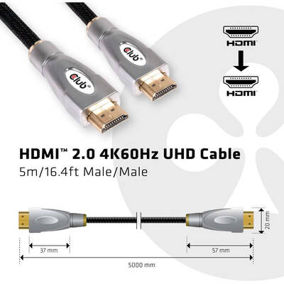 CLUB 3D Cablu HDMI  2.0 4K60Hz UHD Cable 5m/16.4ft
