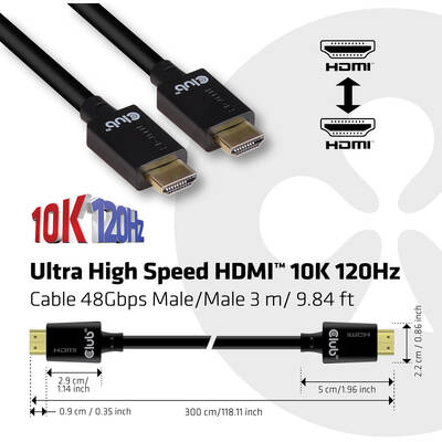 CLUB 3D Cablu HDMI Ultra High Speed  4K120Hz, 8K60Hz Cable 48Gbps M/M 3 m/ 9.84ft