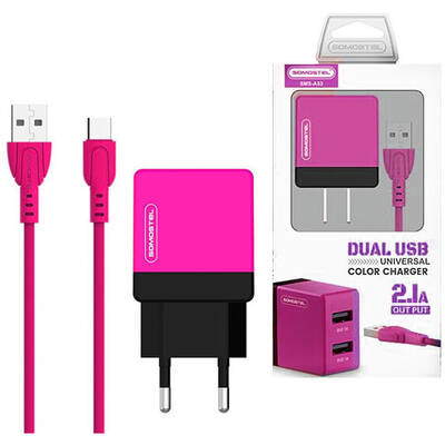 SOMOSTEL Incarcator INDOOR PHONE 2A + CABLE TYPE-C PINK COLOR
