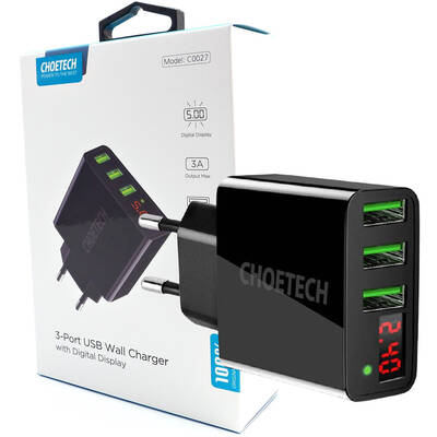 Incarcator CHOETECH 3 X USB 15W LED BLACK C0027