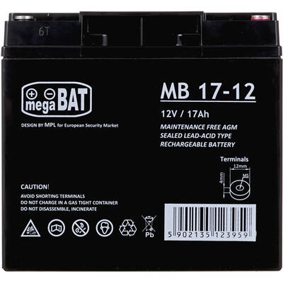 MPL POWER ELEKTRO megaBAT MB 17-12 Baterie UPS Lead-acid accumulator VRLA AGM Maintenance-free 12 V 17 Ah Black
