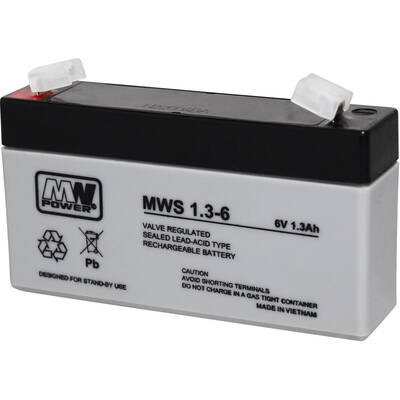 MPL POWER ELEKTRO MWS 1.3-6 Baterie UPS Lead-acid accumulator VRLA AGM Maintenance-free 6 V 1,3 Ah Black, Grey