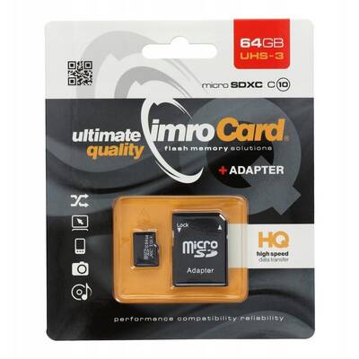 Card de Memorie IMRO MICROSD10/64G UHS-3 ADP 64 GB MicroSDHC UHS-III Class 10