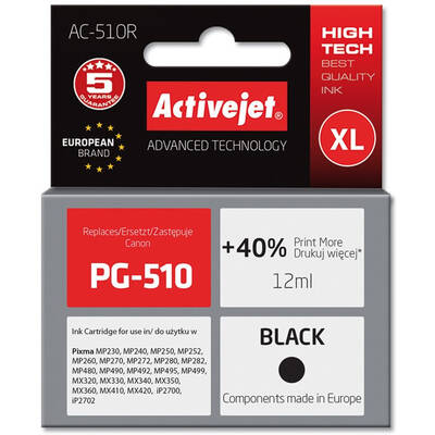 Cartus Imprimanta ACTIVEJET COMPATIBIL AC-510R for Canon printer; Canon PG-510 replacement; Premium; 12 ml; black